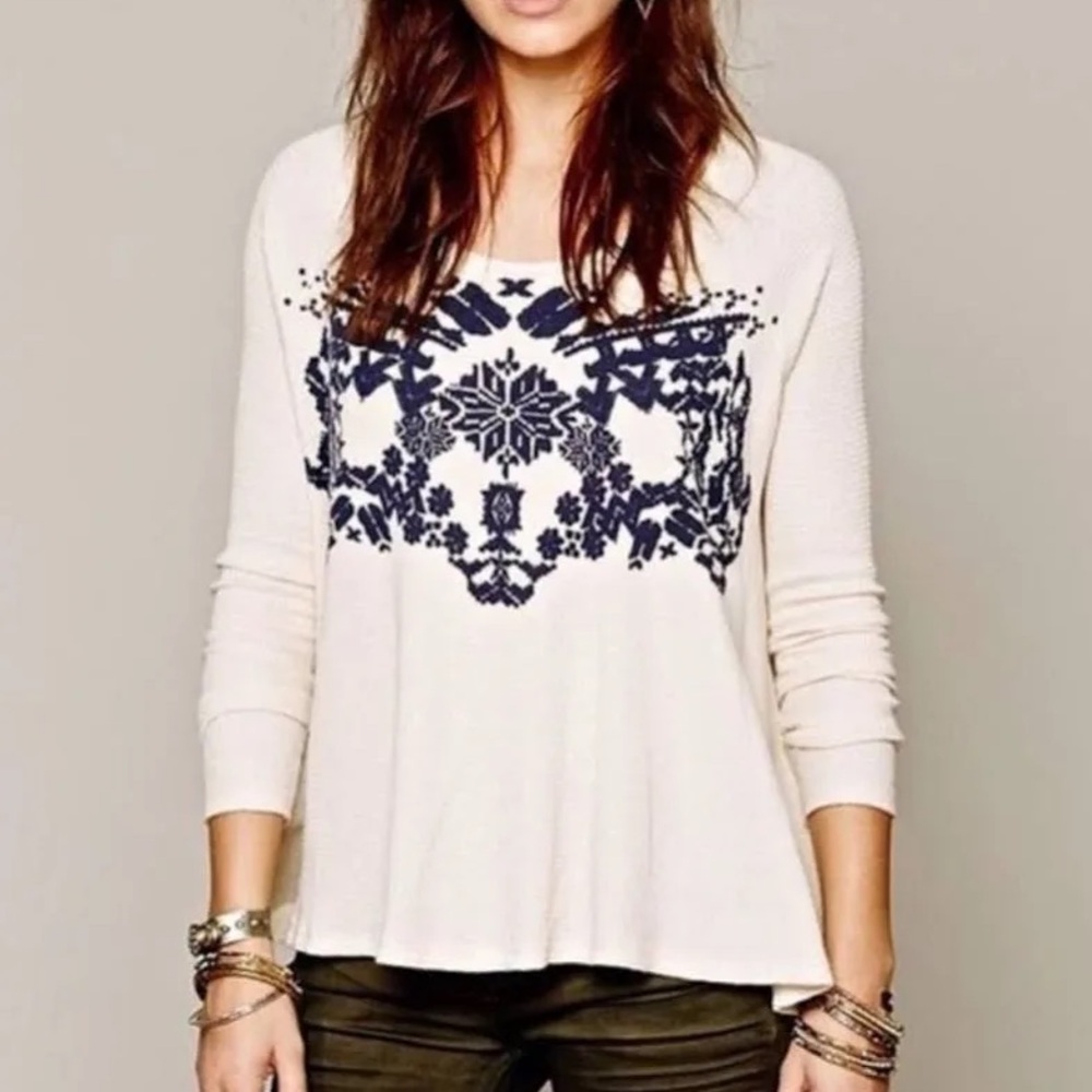 Free People We the Free Love Bug Long Sleeve Patterned Thermal Top, XS